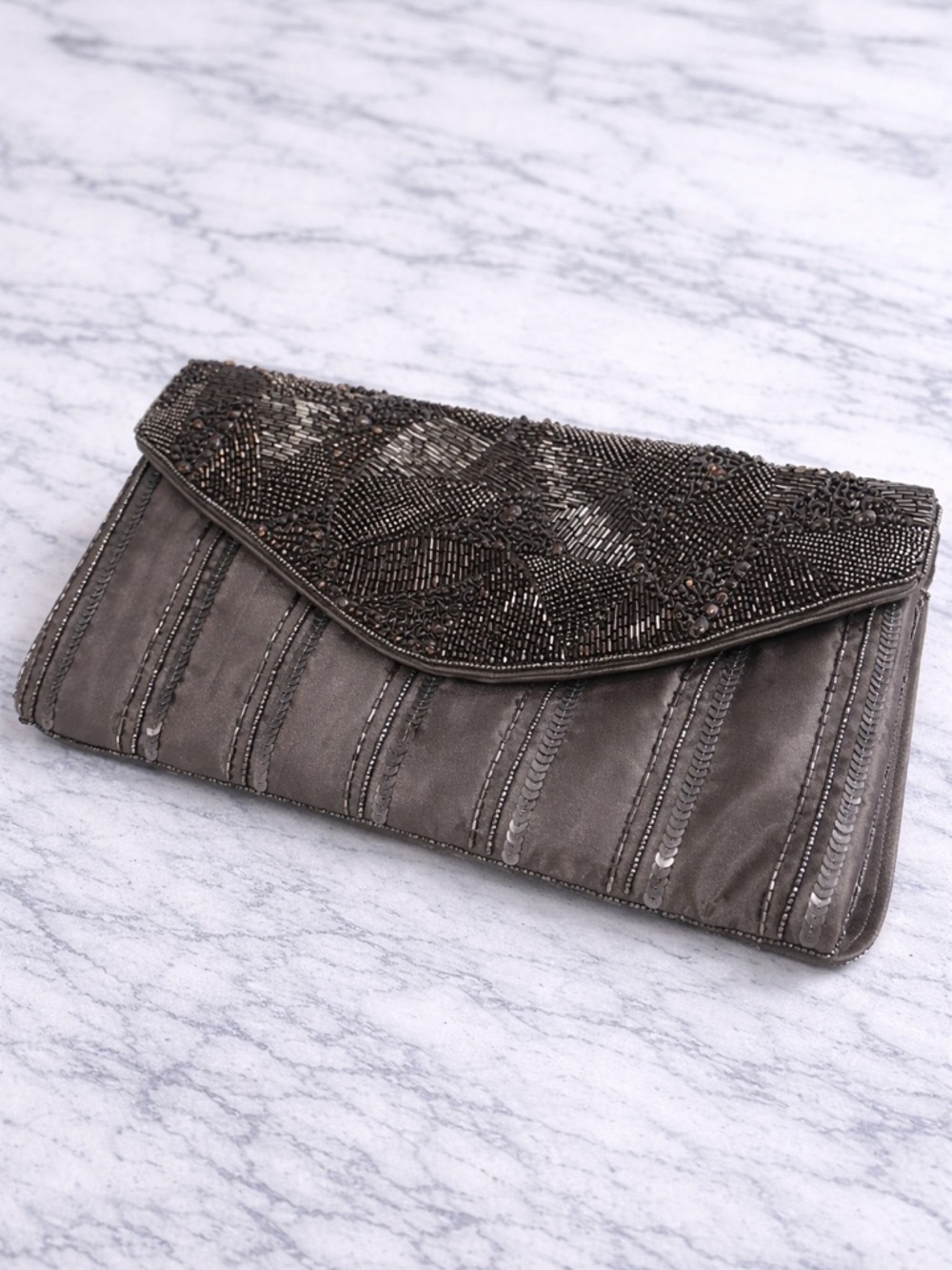Elegant Beaded Gray Evening Clutch